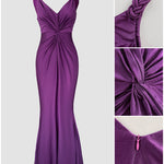 Deep V-Neck Braided Straps Twist Front Cinched Waist Evening Dress Casual Zipper Back Mermaid Hem Satin Maxi Dress
