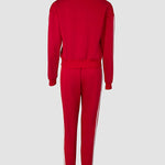 3 Pieces Outfit Snap Buttons Front Coat and Elastic Waist Seam Front Stretchy Cuffs Pants Set with Tank Top Casual Contrast Side Striped Tracksuit