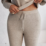 2 Pieces Outfit Skew Neck Long Sleeve Loose Pullover Top and Drawstring High Waist Slim Fit Pants Set