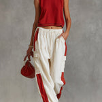 Casual & Stylish Red Vest And White Cargo Pants Cotton-Linen Set