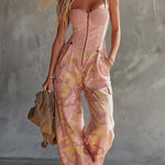 Women's Pink Camouflage Utility Cargo Jumpsuit