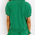 Women's Casual Puff Sleeve Top and Ruffle Shorts Set