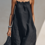 Greta | Maxi black dress with gathered neckline and thin straps