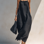 Greta | Maxi black dress with gathered neckline and thin straps