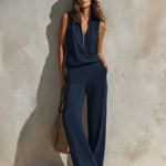 Nicoletta | Navy Blue Suit with Sleeveless Top and Wide Pants