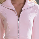 Casual Retro Pink Collared Half-zip Long-sleeved Cotton Mini Dress