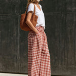 Casual Retro Red And White Gingham Cotton-Linen Trousers