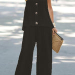 Solid color hollow fluorescent color sleeveless vest trouser suit