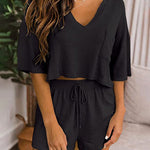 Two-piece Set Short Sleeve V-neck Top and Shorts Lounge Suits