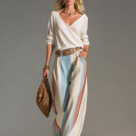 Retro Casual Versatile Ivory Surplice V-Neck Top