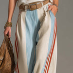 Retro Western Striped Cotton-Linen Wide-Leg Pants