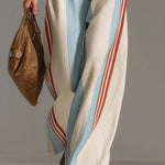 Retro Western Striped Cotton-Linen Wide-Leg Pants