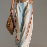 Retro Western Striped Cotton-Linen Wide-Leg Pants