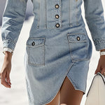 Western Retro Light Blue Denim Long-sleeved Mini Dress