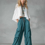 Vintage-style Boho White Cotton-linen Shirt