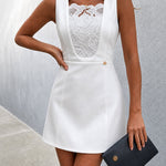 Women's Sleeveless Lace Patchwork Mini Dress Elegant French Square Neck High Waisted A-Line Cocktail Dress