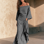 Hazel | Off-Shoulder Ruffle Hem Maxi Dress