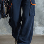 Retro Sporty Color-blocked Blue Cotton Top And Pants Set