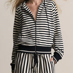 Retro Sporty Black And White Striped Cotton Cardigan And Pants Set