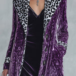 Vintage-style Leopard Print Lining Deep Plum-purple Velvet Coat