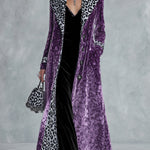 Vintage-style Leopard Print Lining Deep Plum-purple Velvet Coat