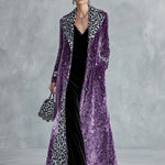 Vintage-style Leopard Print Lining Deep Plum-purple Velvet Coat