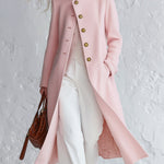 Classic Pink Stand-collar Single-breasted Coat