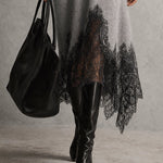 Sedona | Gray Shimmer Knit Midi Dress with Lace Hem