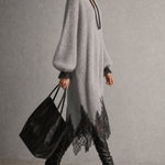 Sedona | Gray Shimmer Knit Midi Dress with Lace Hem