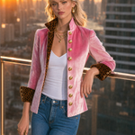 Exquisite Retro Leopard Print Color Blocking Stand-collar Single-breasted Velvet Jacket
