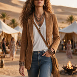 Casual Retro Camel Denim Blazer