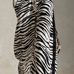 Retro Black And White Color-Blocked Knit T-Shirt And Zebra-Print Faux Suede Trim Pants Set