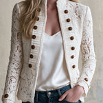 Retro White Stand-up Collar Double-breasted Lace Jacket