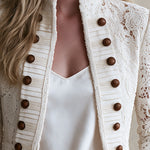 Retro White Stand-up Collar Double-breasted Lace Jacket