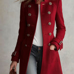 Classic Retro Red Stand-up Collar Double-breasted Coat