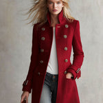 Classic Retro Red Stand-up Collar Double-breasted Coat