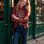 Retro Red Plaid Frog Button Velvet Collar Jacket