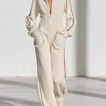 Casual Warm Fleece Color Block Long-Sleeved Hooded Jumpsuit