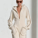 Casual Warm Fleece Color Block Long-Sleeved Hooded Jumpsuit