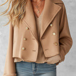 Women's Double-Breasted Camel Wool-Blend Cropped Coat
