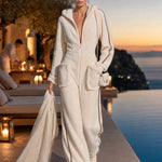 Casual Warm Fleece Color Block Long-Sleeved Hooded Jumpsuit