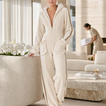 Casual Warm Fleece Color Block Long-Sleeved Hooded Jumpsuit