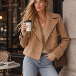 Women's Double-Breasted Camel Wool-Blend Cropped Coat