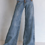 Casual Ribbon-detail Button-fly Blue Straight-leg Jeans