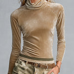 Retro Casual Khaki Top And Camouflage Cargo Pants Velour Set