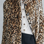Premium Faux Short-Pile Leopard Print Stand-Collar Coat