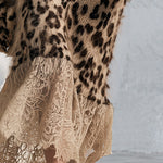 Cozy Lace Hem Long-haired Leopard Print V-neck Knit Maxi Dress