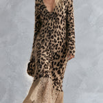 Cozy Lace Hem Long-haired Leopard Print V-neck Knit Maxi Dress