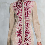 Western Boho Women's Tan Suede Leopard Print Zip Front Fringe Midi Dress
