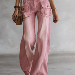 Pink Acid Wash Wide Leg Cargo Jeans